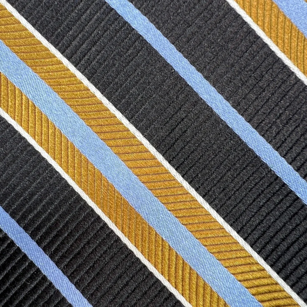 Dion Signature Silk Regimental Stripe Mens Neck Tie‎ Black Gold Blue Prep Formal
